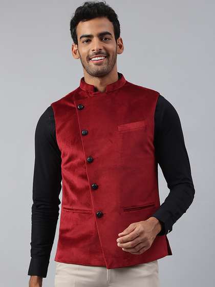 MR BUTTON Velvet Nehru Jacket