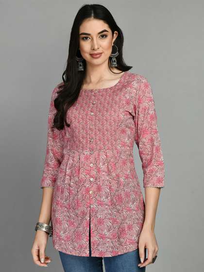 MEESAN Floral Printed Cotton Ethnic Tunic