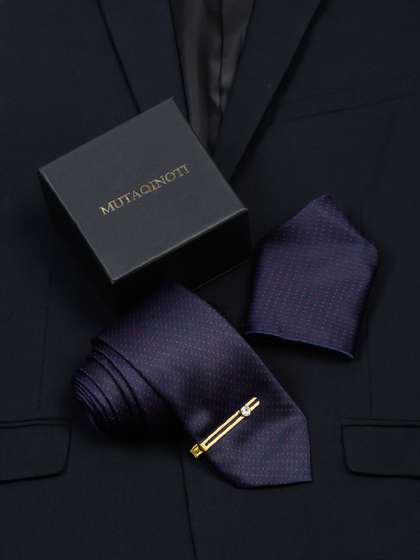 MUTAQINOTI Men Printed
                    Skinny Tie With Tiepin & Pocket Square