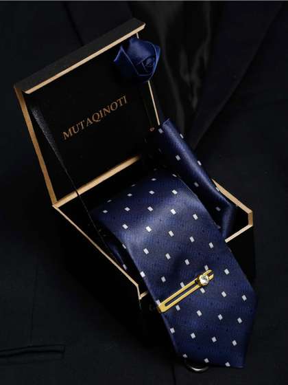 MUTAQINOTI Men Geometric
                    Woven Design Formal Accessory Gift Set