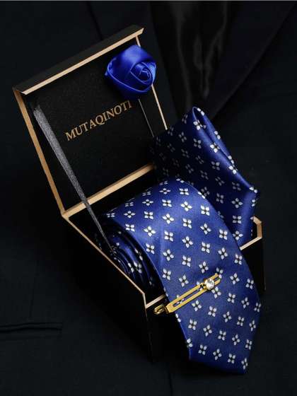 MUTAQINOTI Men Floral
                    Printed Necktie Accessory Gift Set