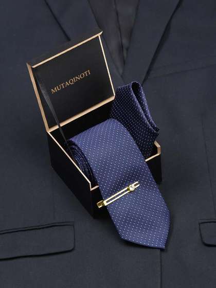MUTAQINOTI Men Dotted
                    Pattern Silk Formal Accessory Gift Set