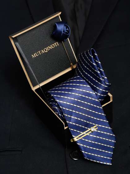 MUTAQINOTI Men Striped
                    Formal Accessory Gift set
