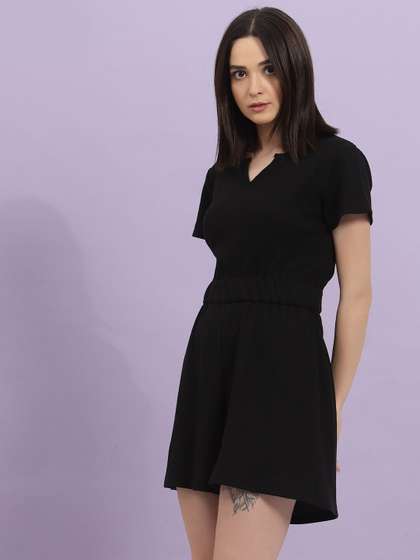 Rigo Split Crew
                          Neck Short Sleeves Cotton Basic Jumpsuit