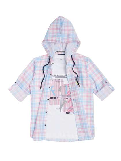 CAVIO Boys Smart Fit
                      Hooded Tartan Checked Opaque Casual Shirt With A
                      T-shirt