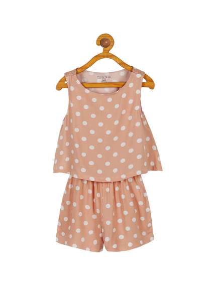 PLUM TREE Girls Polka
                    Dots Printed Cotton Playsuit