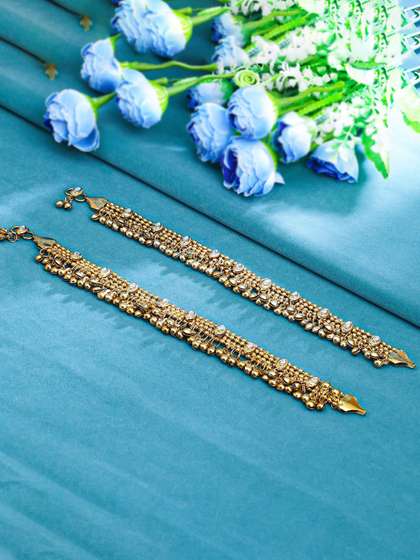 Sukkhi Gold-Plated
                        Kundan-Beaded Anklets