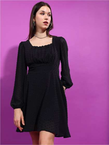 Tokyo Talkies Black
                        Puff Sleeve Empire Dress