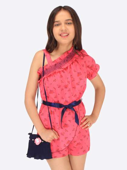 CUTECUMBER Girls Printed
                    With Ruffles Jumpsuit