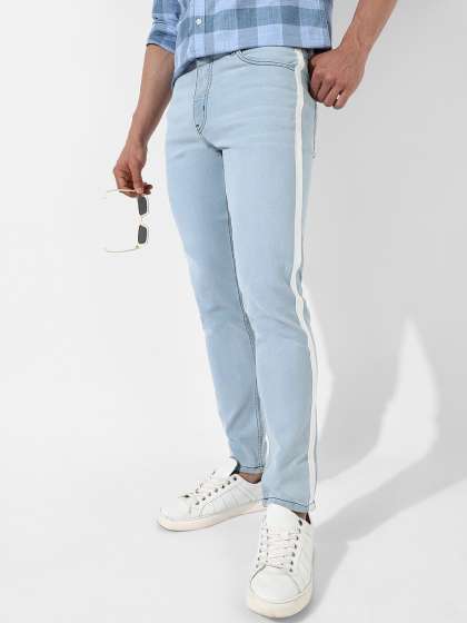 Side stripe jeans mens myntra hot sale