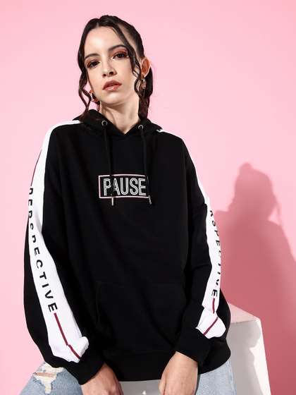 The Roadster Life Co.
                      Jet Black Printed Hooded Monsoon Anti Fits
                      Oversized Sweatshirt
