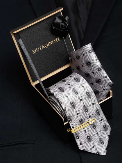 MUTAQINOTI Men Printed
                    Silk Blend Necktie Accessory Gift Set
