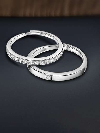 Peora Set Of 2
                        Silver-Plated AD-Studded Couple Adjustable
                        Finger Rings