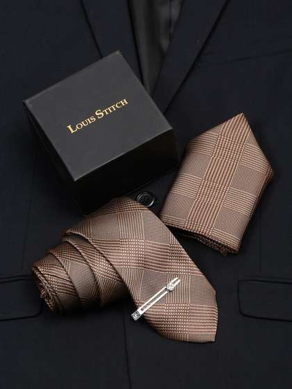LOUIS STITCH Men Maple
                    Brown Italian Silk Necktie Accessory Gift Set