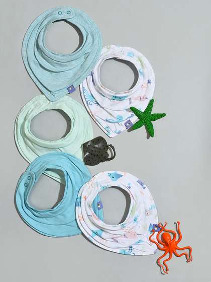MiArcus Pack of 5
                      Solid & Printed Snap Button Closure 100%
                      Cotton Drool Bib 0-3 M