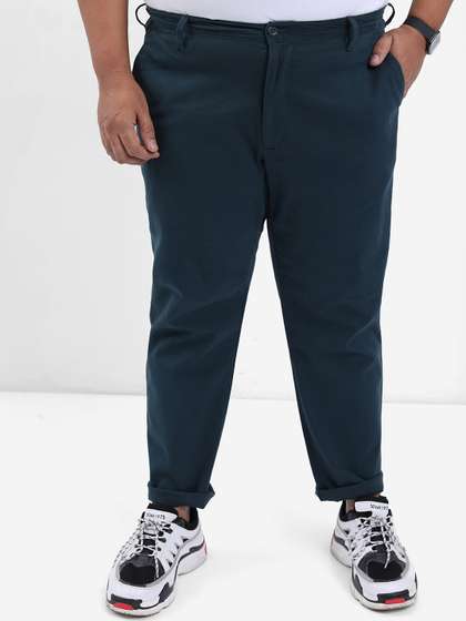 HIGHLANDER Men Teal
                        Green Plus Size Slim Fit Trousers