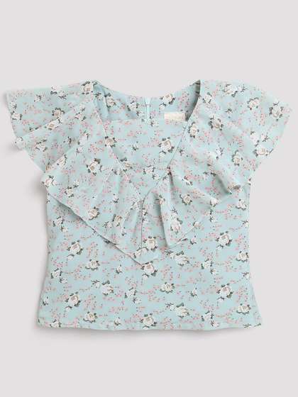 Tiny Girl Floral
                      Printed V-Neck Cape Sleeves Top