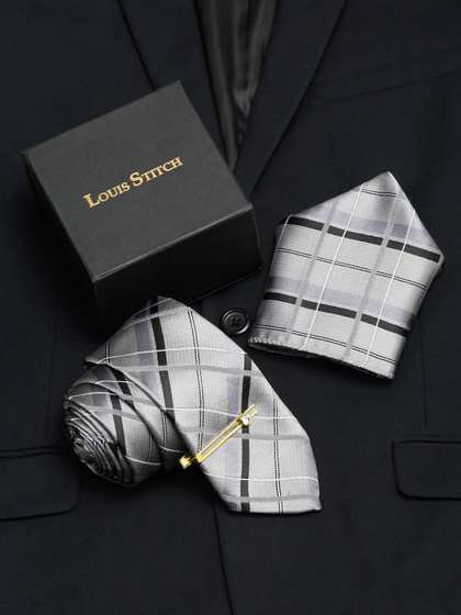 LOUIS STITCH Men Checked
                    Silk Necktie Accessory Gift Set