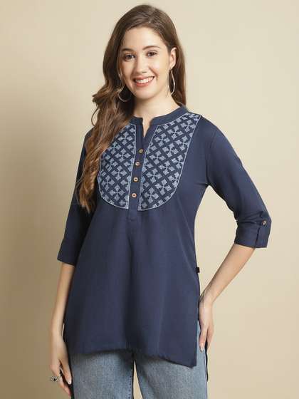 Pistaa Ethnic Motifs Embroidered Mandarin Collar Kurti