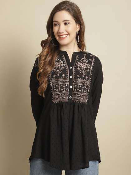 Pistaa Ethnic Motifs
                        Embroidered Mirror Work A-Line Kurti