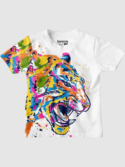 BONKIDS Boys White Printed T-shirt