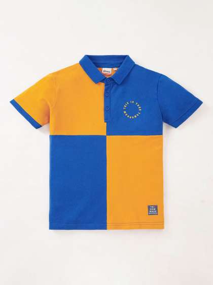 edheads Boys Colourblocked Polo Collar Regular Fit Cotton T-shirt