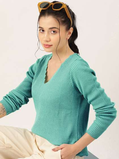 DressBerry Women
                        V-Neck Ribbed Pullover