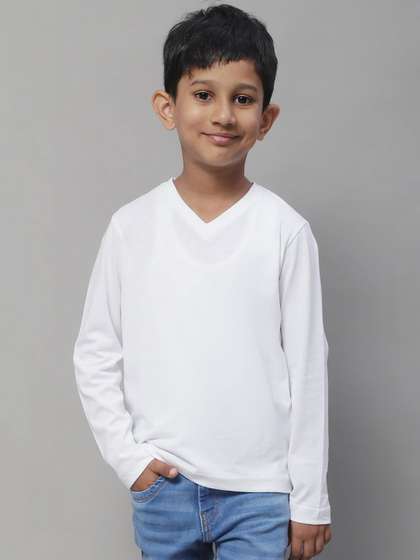 Friskers Boys V-Neck Long Sleeves Pure Cotton Slim Fit T-shirt