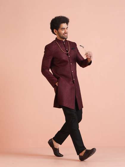 KISAH Men
                        Self-Design Cotton Indowestern Sherwani Set