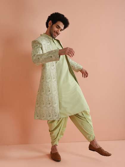 KISAH Men
                          Self-Design Cotton Indowestern Sherwani Set