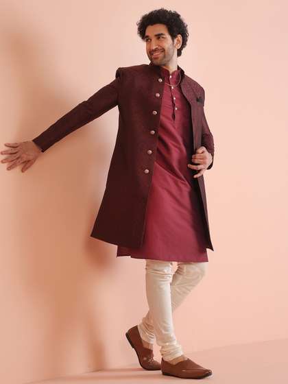 KISAH Men
                        Self-Design Cotton Indowestern Sherwani Set