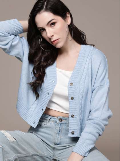 The Roadster
                        Lifestyle Co. Solid Cable Knit Drop-Shoulder
                        Sleeves Acrylic Cardigan