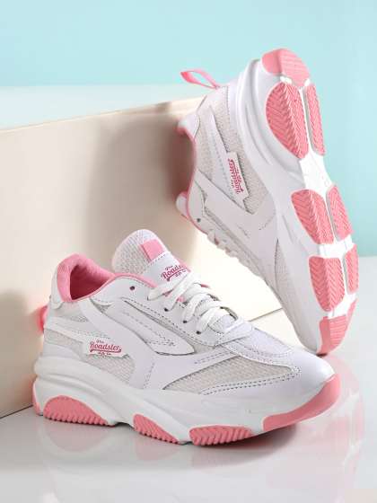 Price History of Roadster The Lifestyle Co. Women White Pink Woven Design Comfort Insole Mesh Sneakers