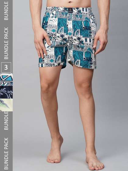 URBAN SCOTTISH Men
                        Pack of 3 Mid-Rise Comfort Fit Printed Pure
                        Cotton Boxers