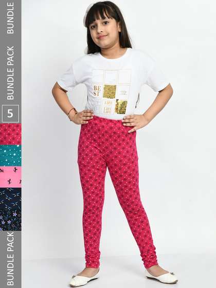 BAESD Girls Pack Of 5
                      Printed Churidar Length Pure Cotton Leggings