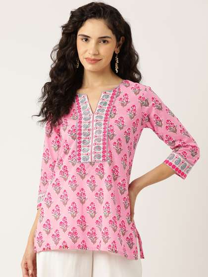 Jaipur Morni Floral Printed Sequinned Pure Cotton Kurti