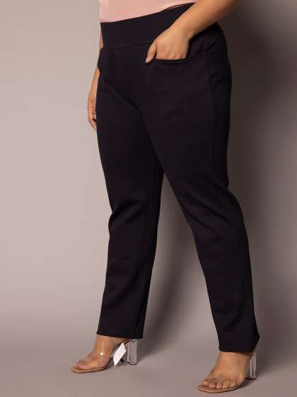 PowerSutra Women Plus Size Tailored Skinny Fit Mid-Rise Easy Wash Trousers