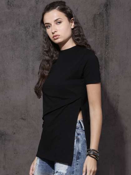 Roadster Women Black Solid Pure Cotton Top