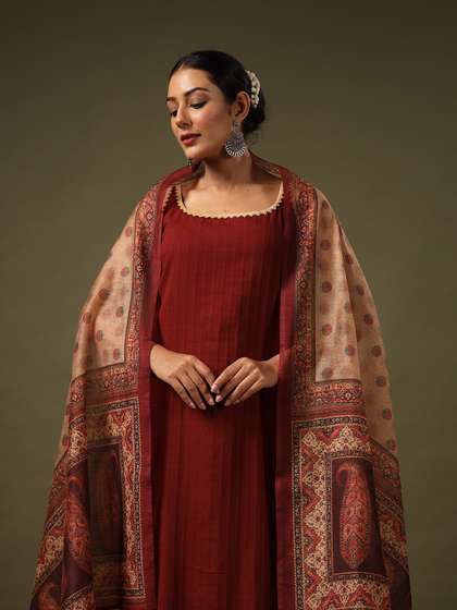 anayna Women Pure Cotton Kurta with Trousers & With Dupatta