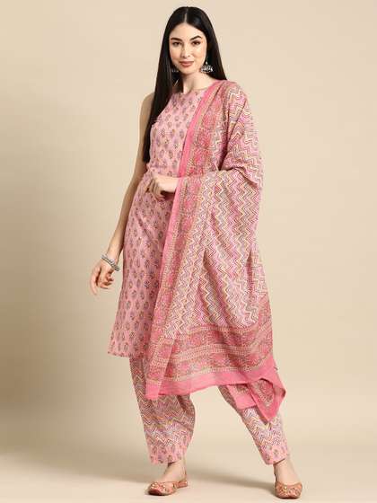 anayna Floral
                          Printed Boat Neck Pure Cotton Kurta With
                          Salwar & Dupatta