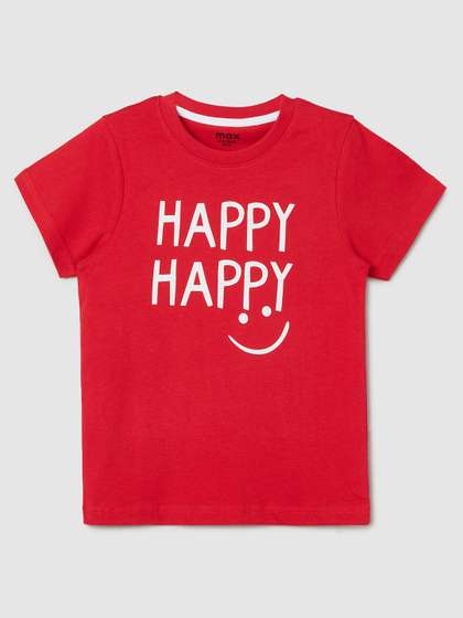 max Boys Red Typography
                    Printed Pure Cotton T-shirt
