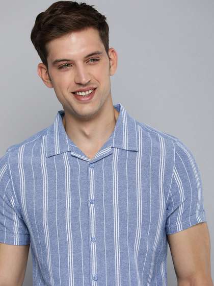 HERE&NOW Men
                        Slim Fit Opaque Striped Cuban Collar Casual
                        Shirt
