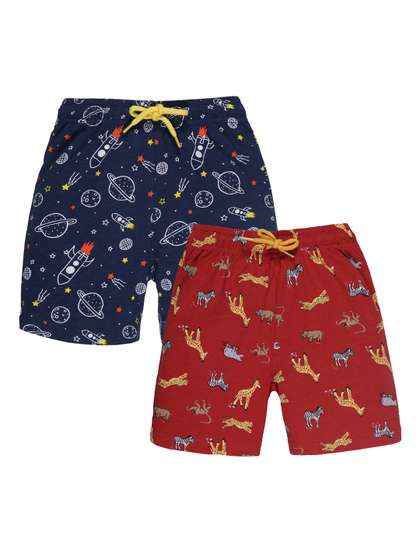 PLUM TREE Boys Pack Of 2
                    Mid-Rise Printed Casual Pure Cotton Shorts