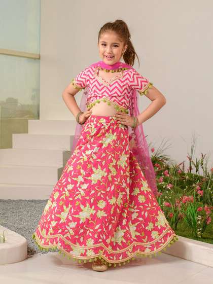 pspeaches Girls
                        Printed Ready to Wear Lehenga Choli With
                        Dupatta