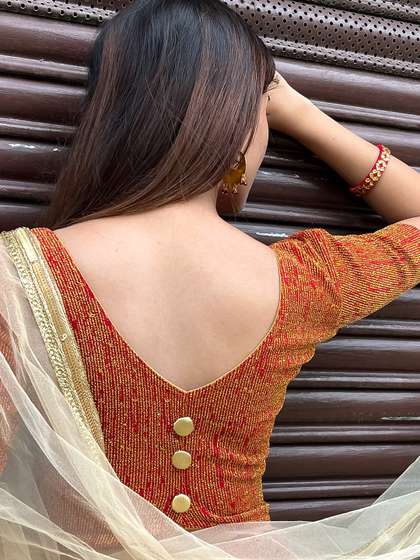 Bindigasm's Advi Zari Embellished Jacquard Stretchable Readymade Saree Blouse