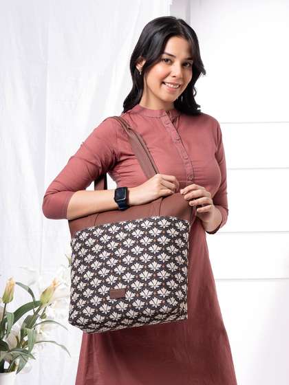 ZOUK Ethnic Motifs Printed Structured Jute Tote Bag