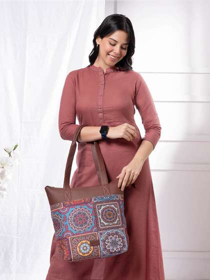 ZOUK Ethnic Motifs Printed Jute Tote Bag