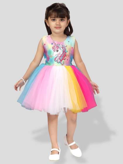 BAESD Girls Unicorn
                    Printed Net Fit & Flare Dress