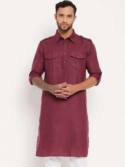 VASTRAMAY Men Solid Pathani Kurta
