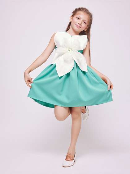 frangipani Girls Round
                      Neck Cotton Fit & Flare Dress
